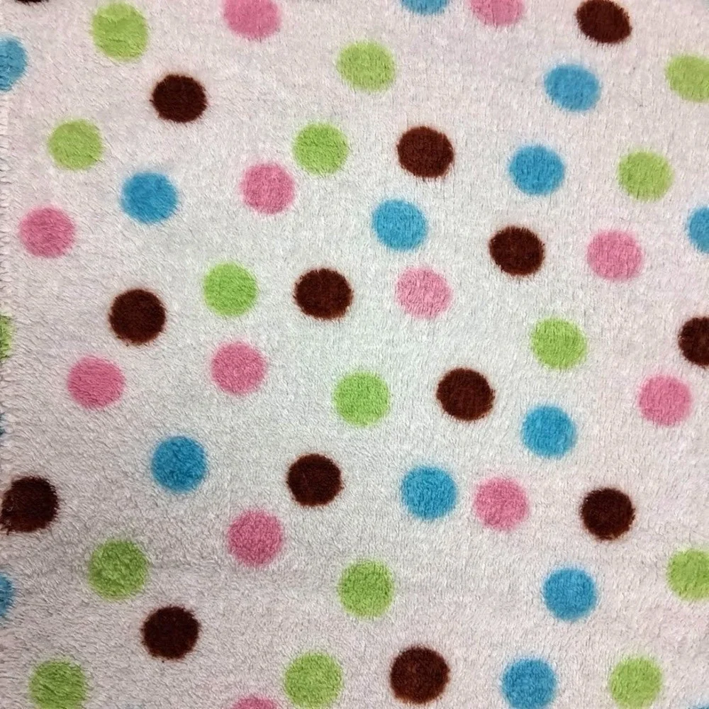 White Blue Brown Pink Green Polka Dot Baby Blanket RN 125311 Fleece Pre-Owned